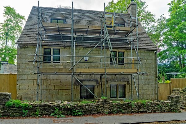 Painswick,,Gloucestershire,,Uk,,May,18th,2021,,Scaffolding,Erected,Around,A